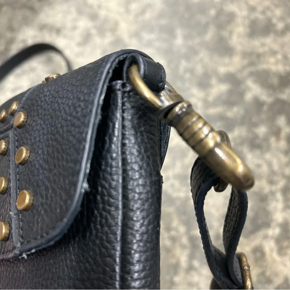 Harley-Davidson Women's Black Leather Gold‎ Studded Midnight Rider Hip Crossbody